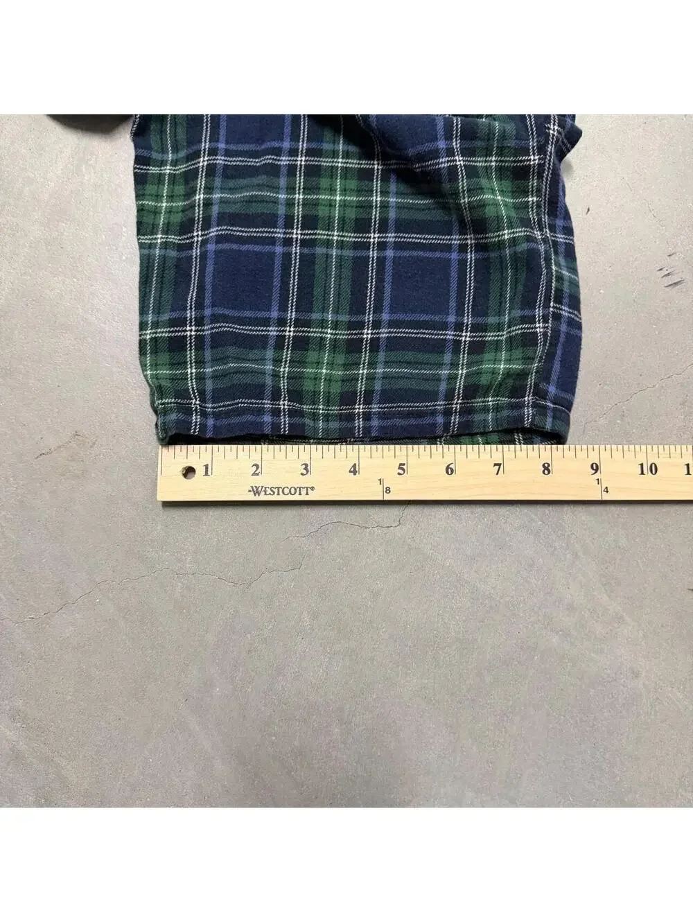 2000s Green and Blue Plaid Fruit of the Loom Men's Pajama Bottoms Sized Large